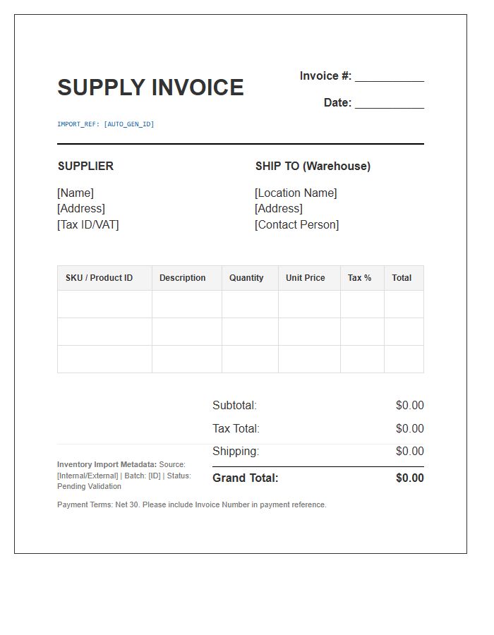 Automated Inventory Import Supply Invoice Template