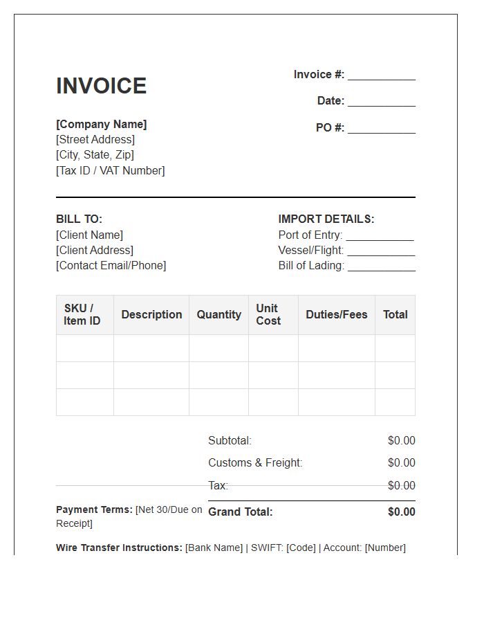 Corporate Inventory Import Billing Invoice Template