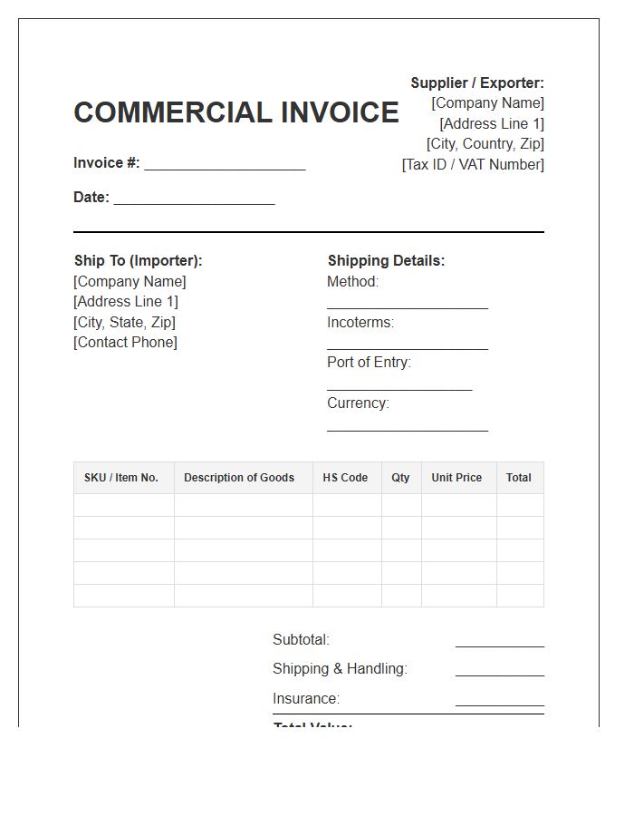 Overseas Supplier Inventory Import Invoice Template