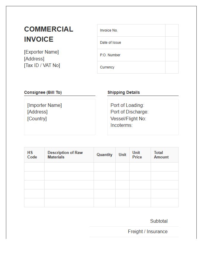 Raw Material Import Supply Invoice Template