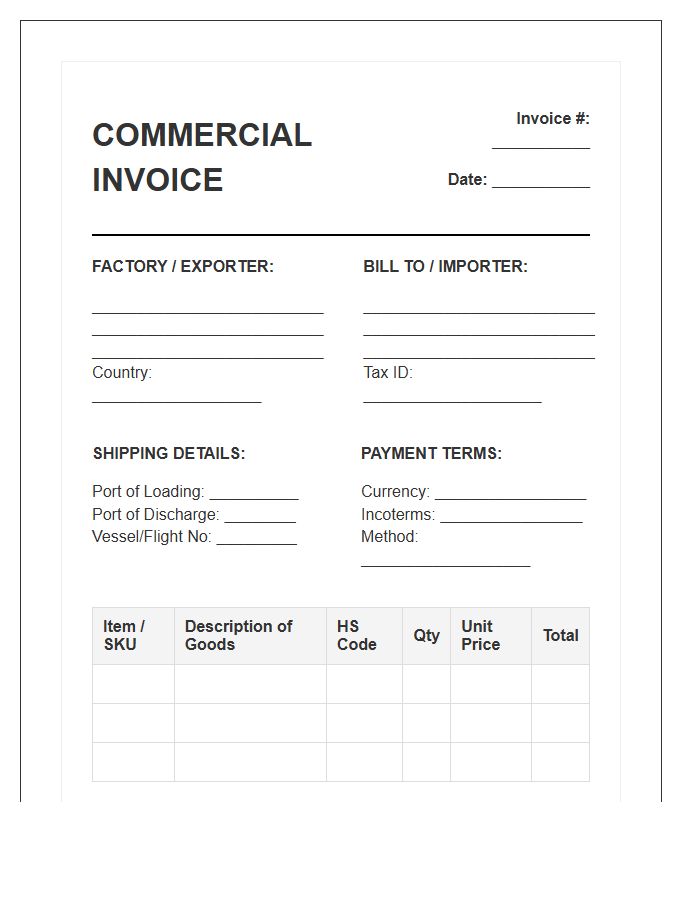 Foreign Factory Product Invoice Template