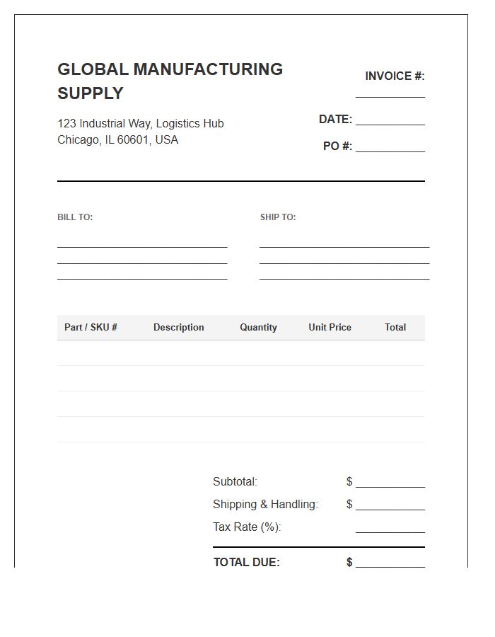 Global Manufacturing Supply Invoice Template