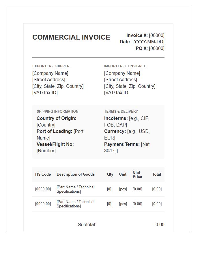 Industrial Goods Import Invoice Template