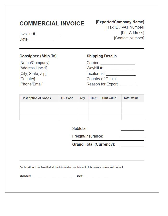 International Goods Shipment Invoice Template