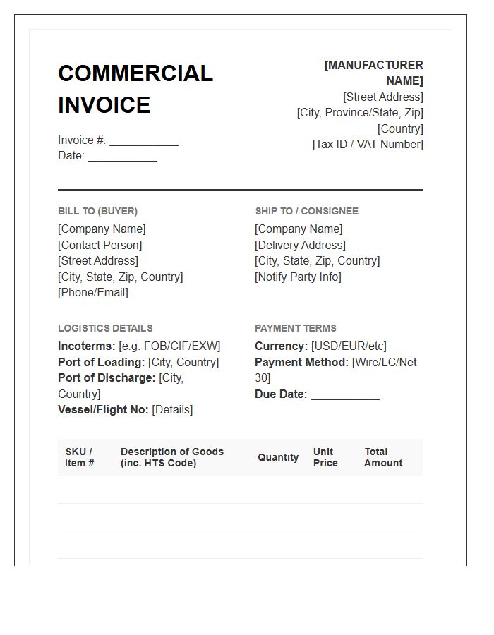Overseas Manufacturer Product Invoice Template