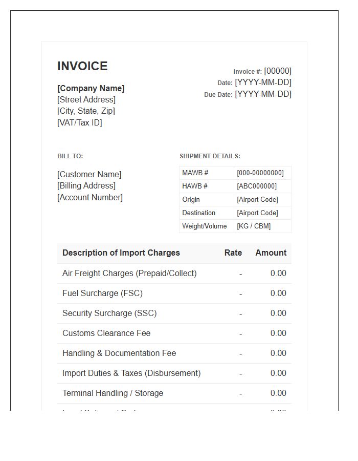 Air Freight Import Fee Invoice Template