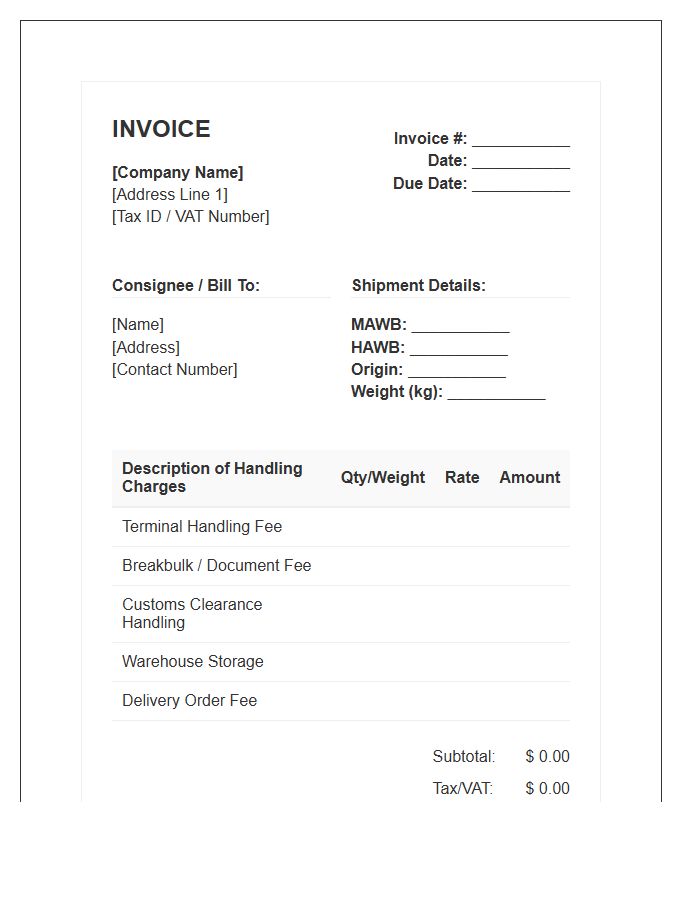 Air Freight Import Handling Invoice Template