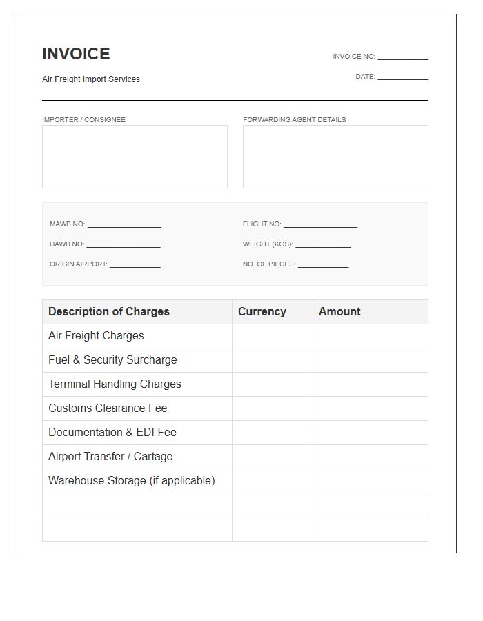 Air Freight Import Management Invoice Template