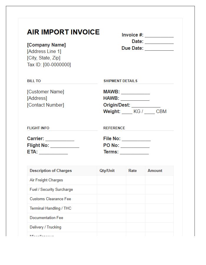Freight Forwarding Air Import Invoice Template