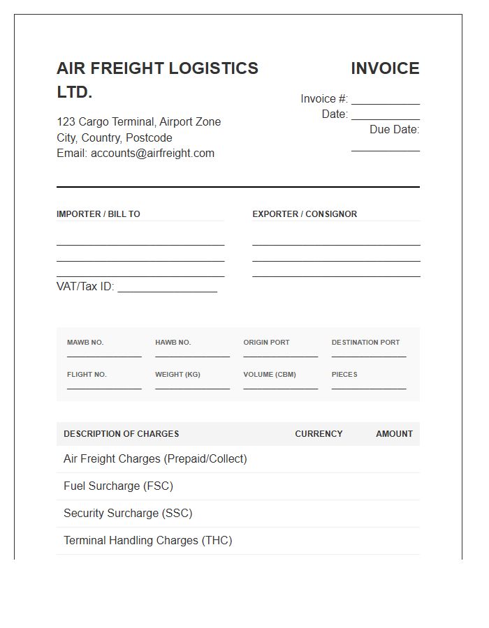 Professional Air Freight Import Invoice Template
