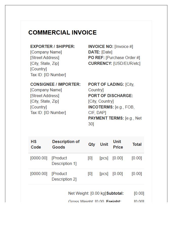 Foreign Trade Import Invoice Template