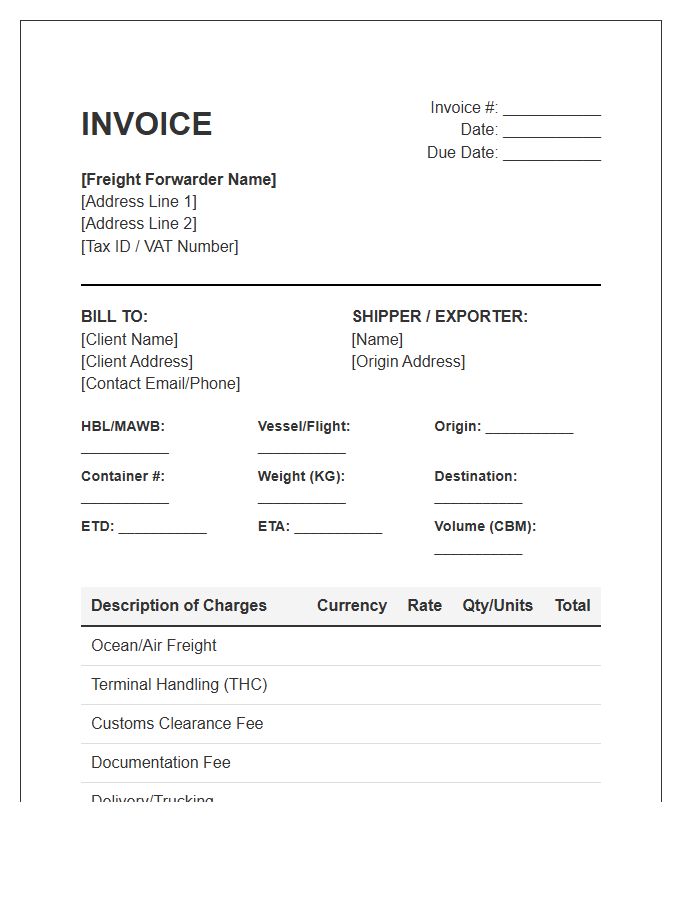 Freight Forwarding Import Invoice Template