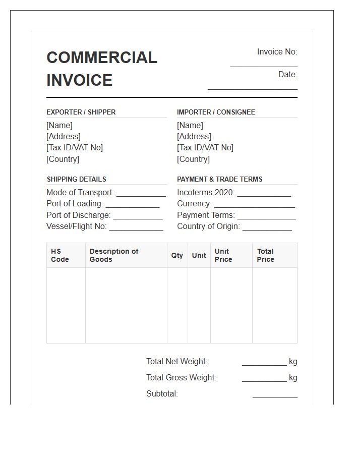 International Trade Import Invoice Template