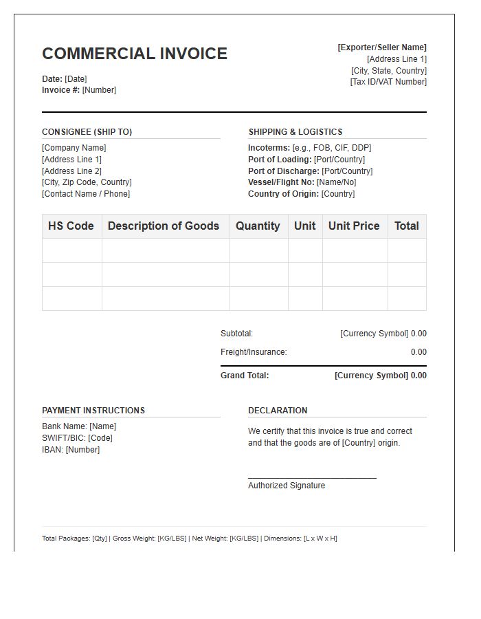Supply Chain Import Invoice Template