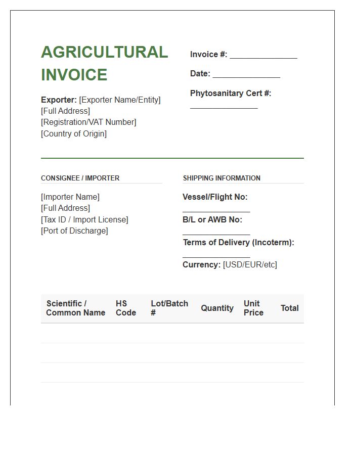 Agricultural Product Import Invoice Template