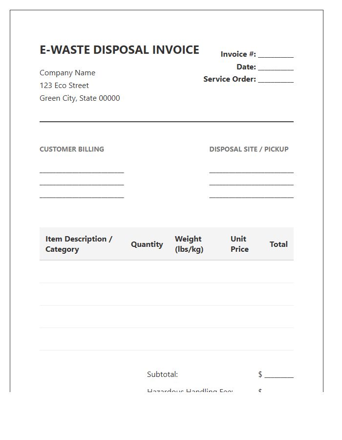 Electronic Waste Disposal Invoice Template