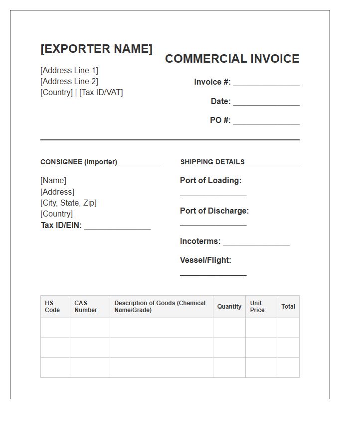 Industrial Chemical Import Invoice Template