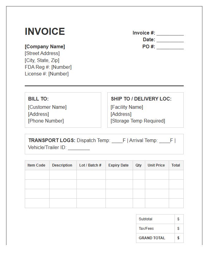 Perishable Regulated Food Invoice Template