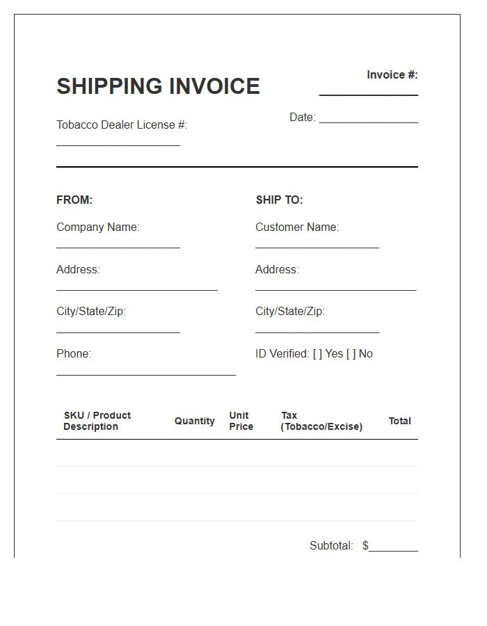 Tobacco Product Shipping Invoice Template