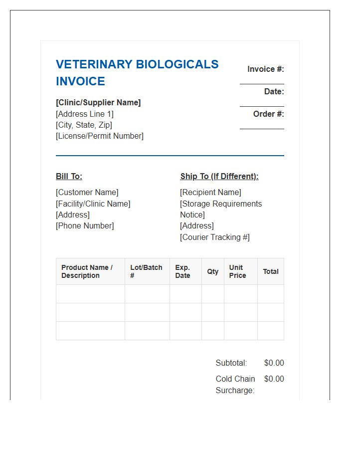 Veterinary Biological Product Invoice Template