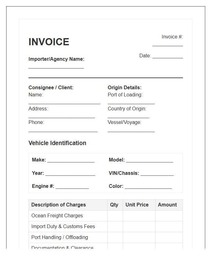Automobile Import Delivery Invoice Template