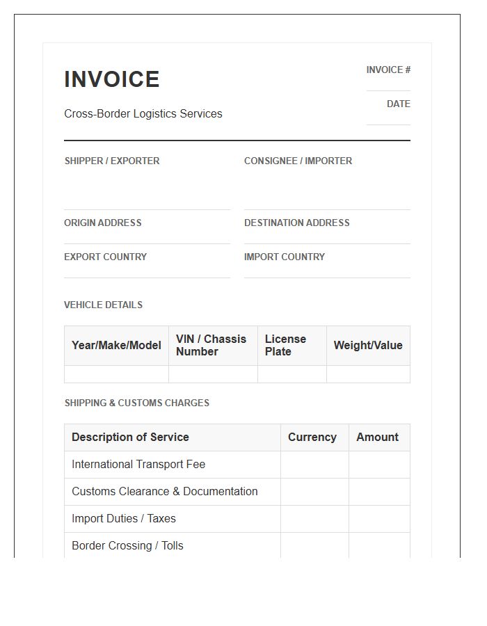 Cross Border Car Delivery Invoice Template