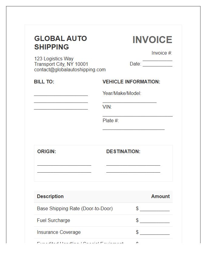 Global Auto Shipping Invoice Template