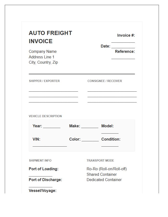 International Auto Freight Invoice Template