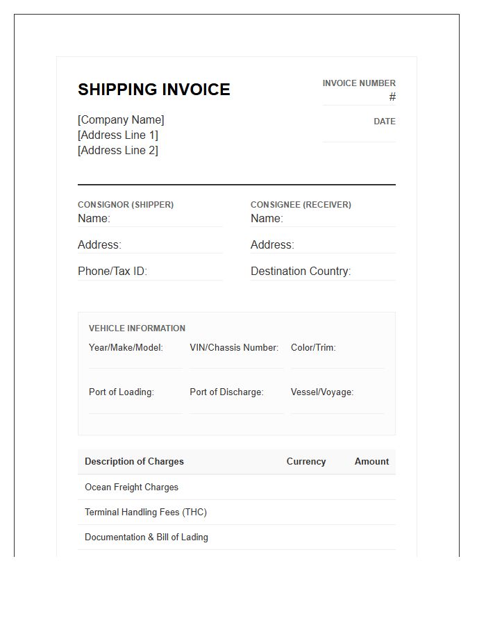 International Vehicle Shipping Invoice Template