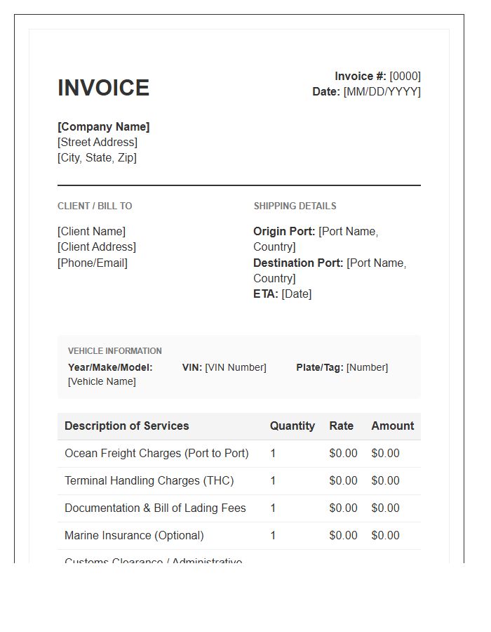 Port To Port Vehicle Delivery Invoice Template