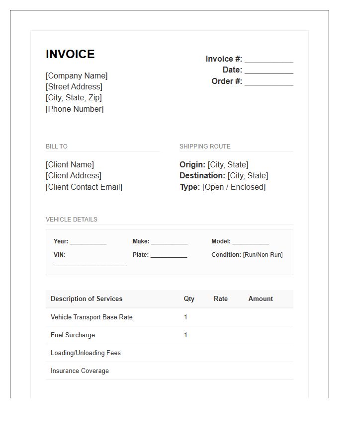 Vehicle Logistics Service Invoice Template