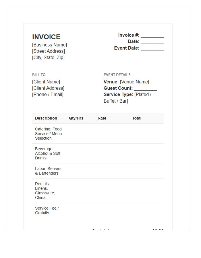 Beverage And Catering Invoice Template