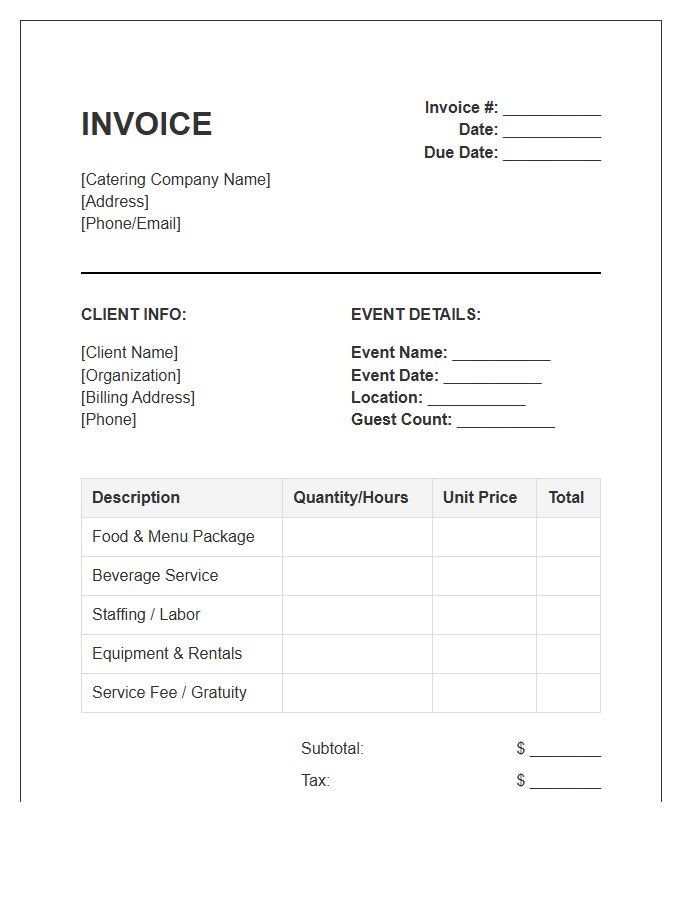 Catering Contract Payment Invoice Template