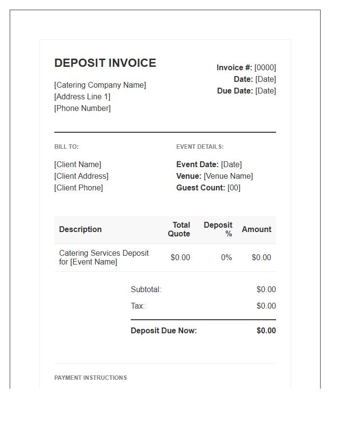 Catering Deposit Invoice Template