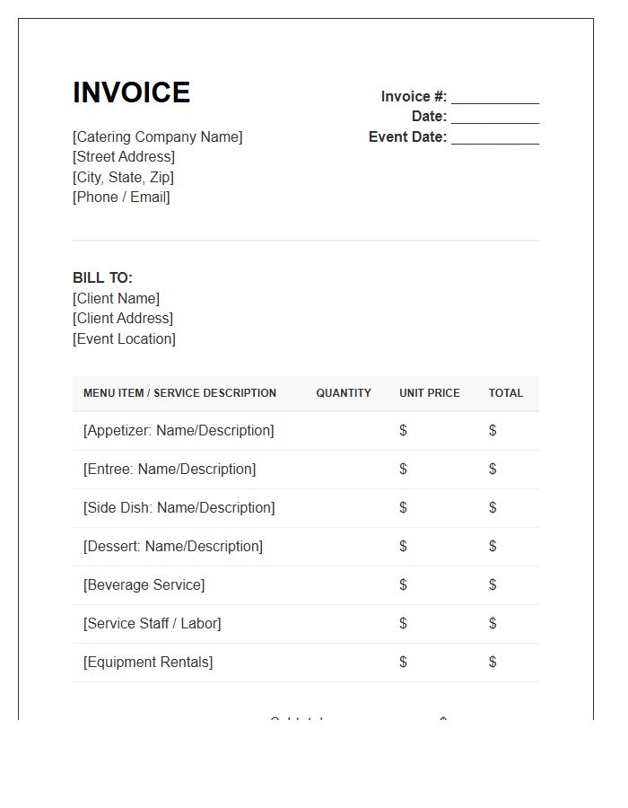 Catering Menu Itemized Invoice Template