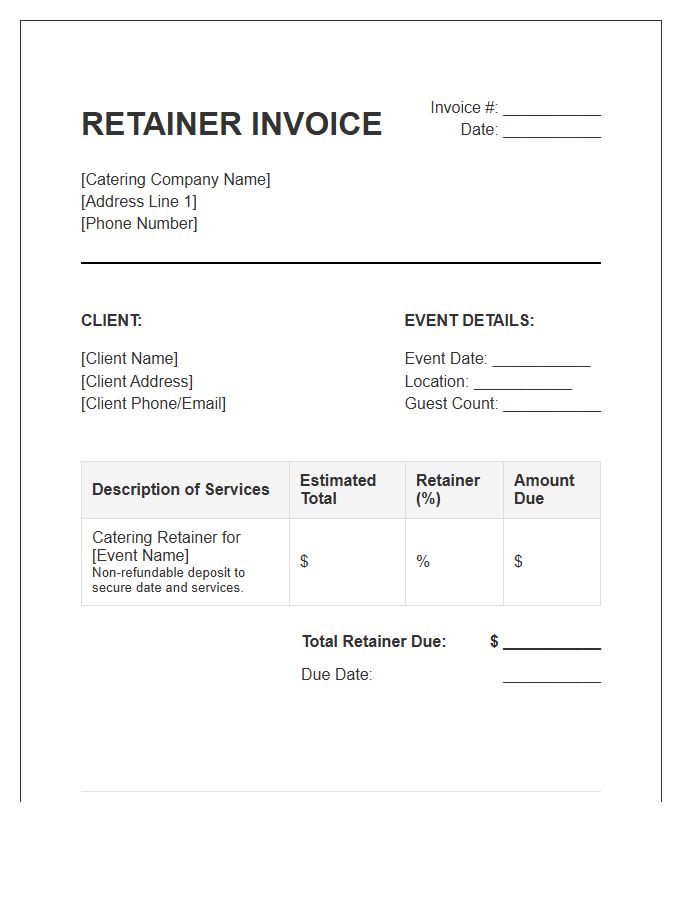 Catering Service Retainer Invoice Template