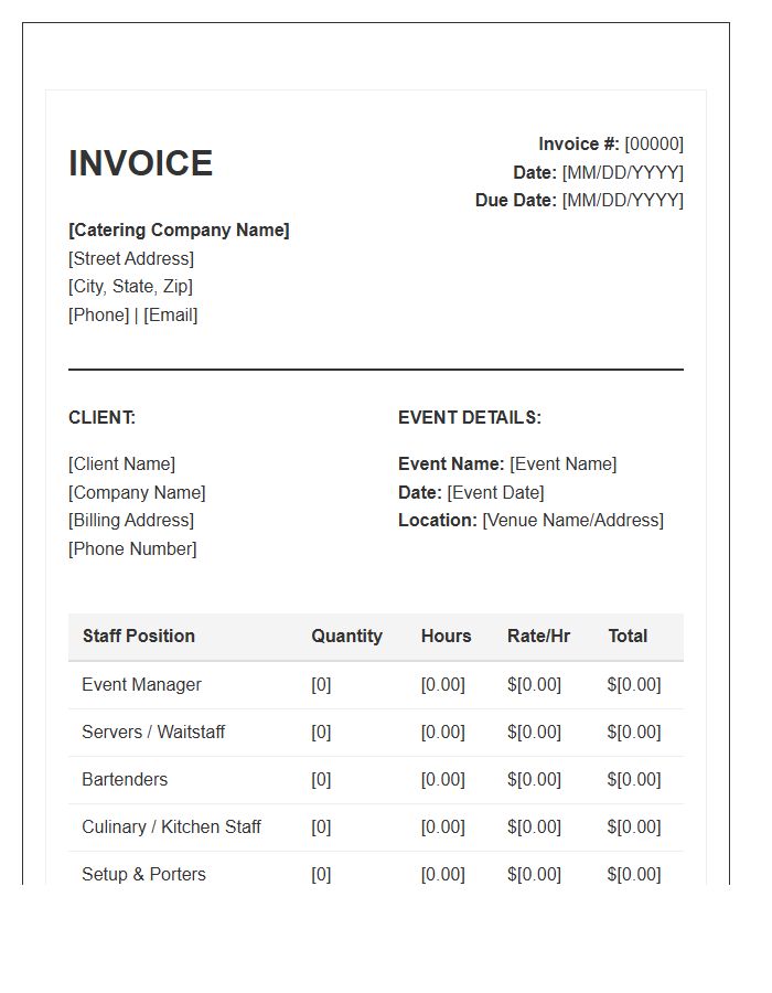 Catering Staffing Fees Invoice Template