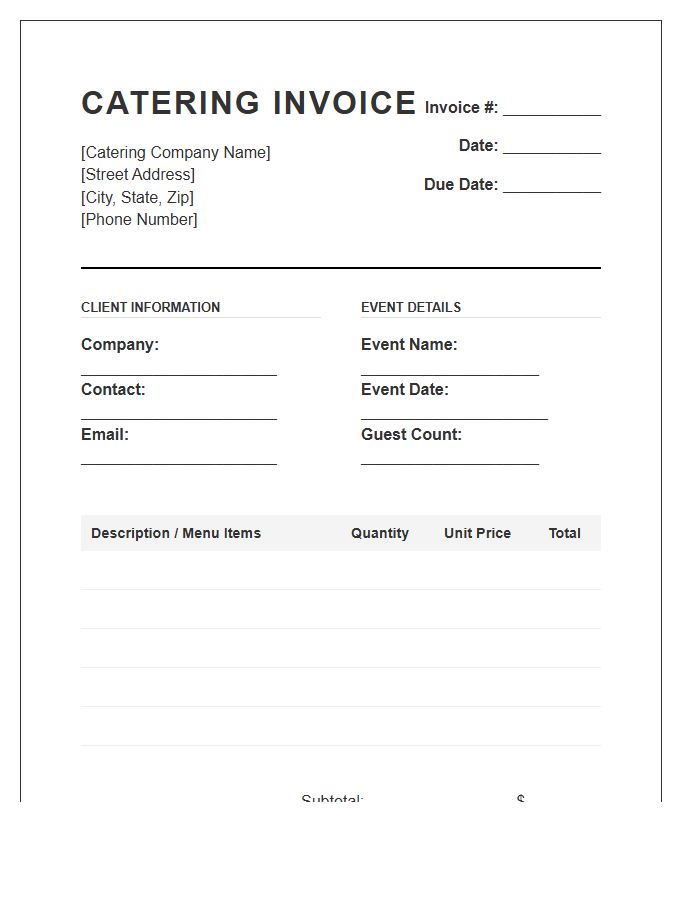 Corporate Event Catering Invoice Template