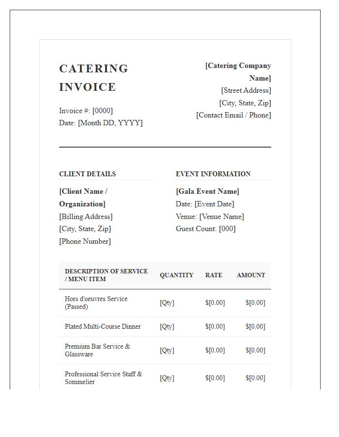 Formal Gala Catering Invoice Template