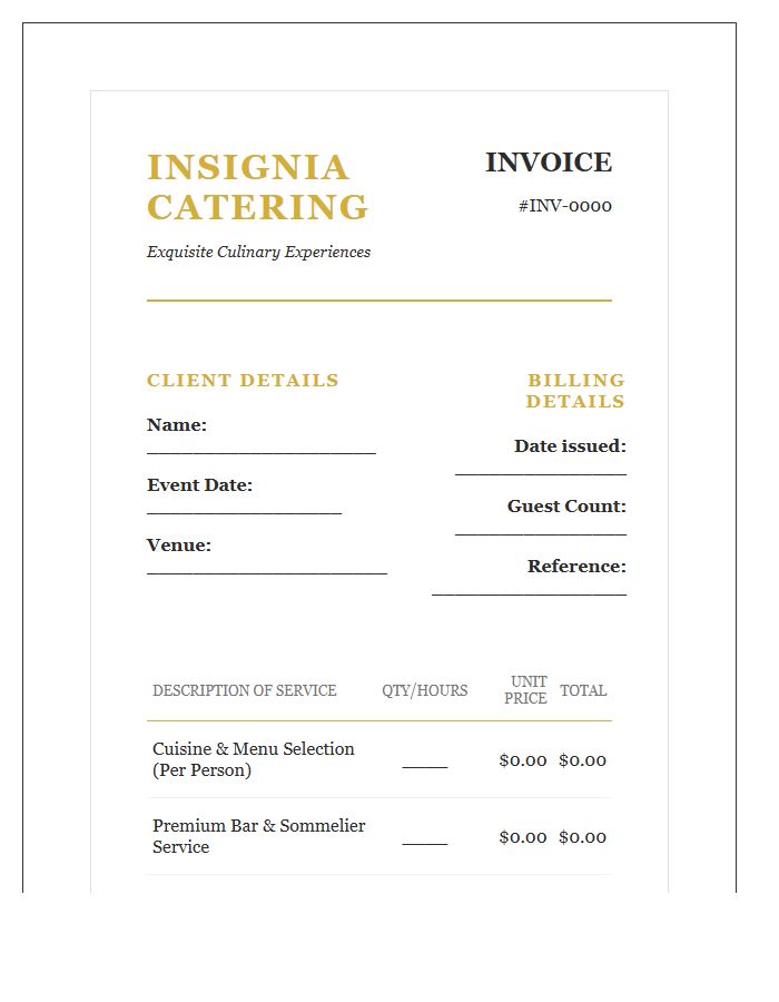 Luxury Banquet Catering Invoice Template
