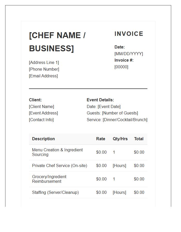 Private Chef Event Invoice Template
