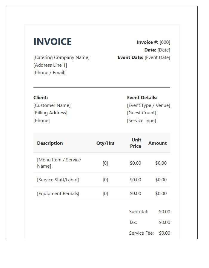 Professional Catering Billing Invoice Template