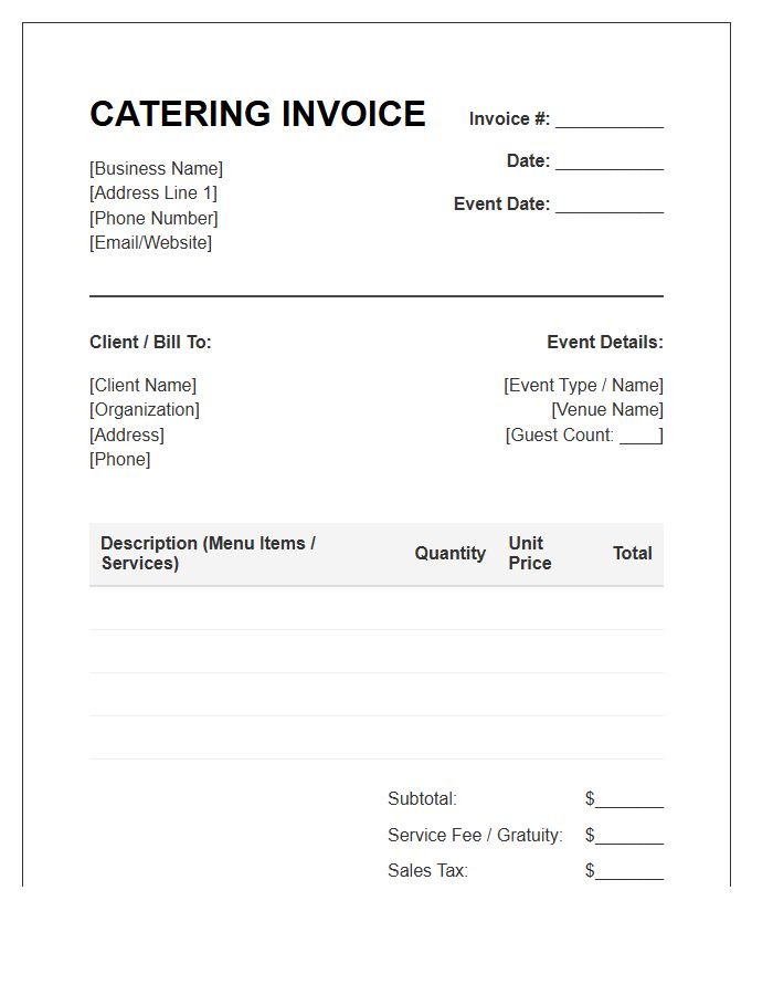Small Business Catering Invoice Template