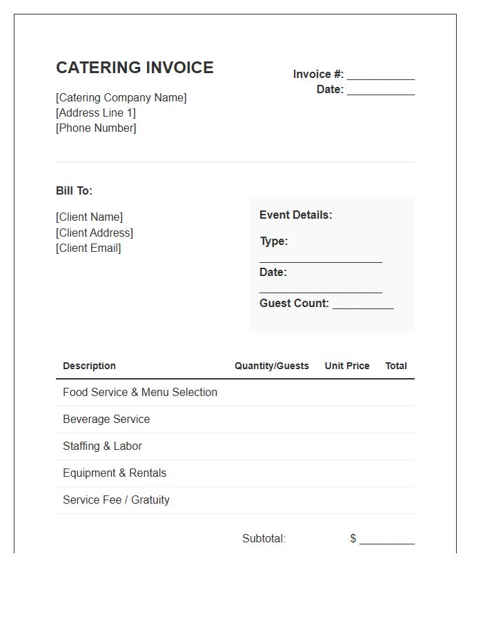 Social Event Catering Invoice Template