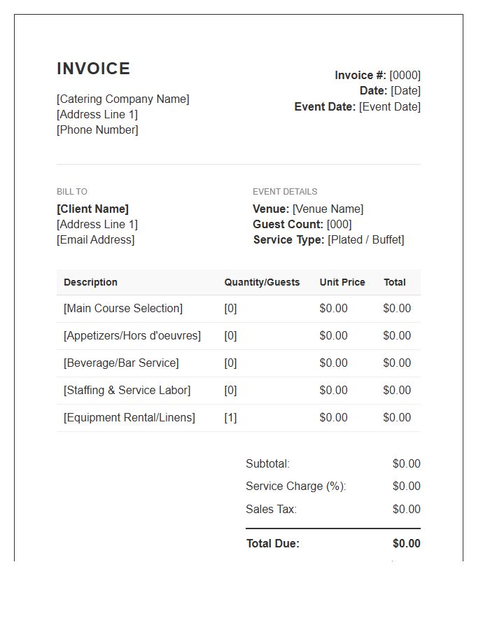 Wedding Catering Service Invoice Template