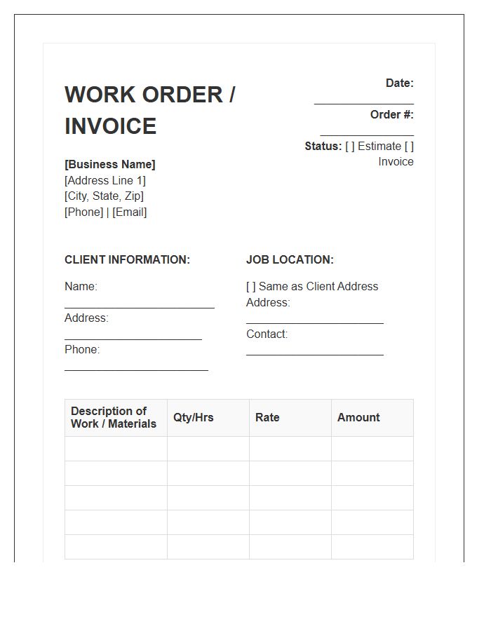Small Business Handyman Work Order Invoice Template