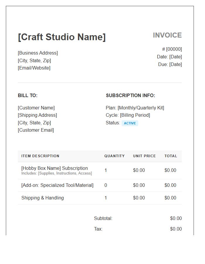 Craft And Hobby Subscription Invoice Template