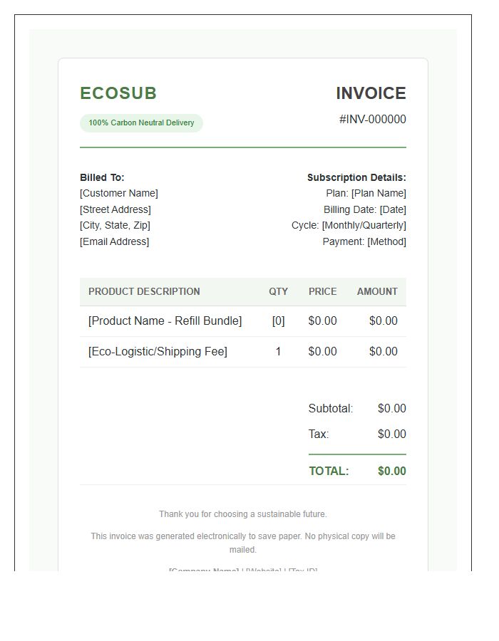 Eco Friendly Product Subscription Invoice Template