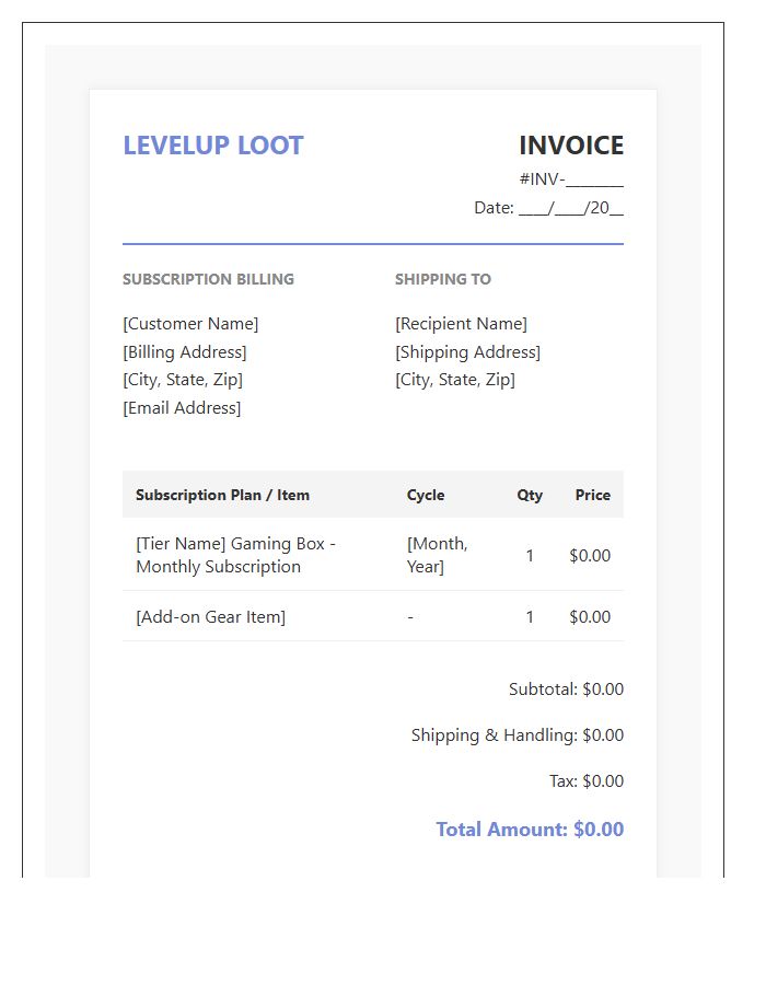 Gaming Gear Subscription Box Invoice Template