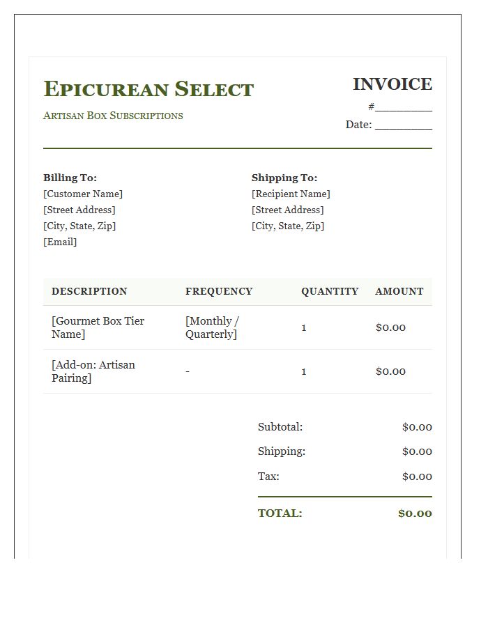 Gourmet Food Subscription Box Invoice Template